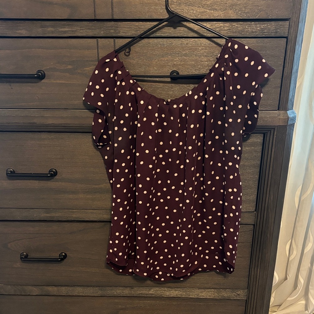 LC Lauren Conrad Plum Polka Dot Blouse